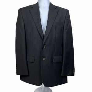 Chaps 100% Wool Suit Coat Blazer Jacket Men's 38R‎ Black Pinstripe 2-Button